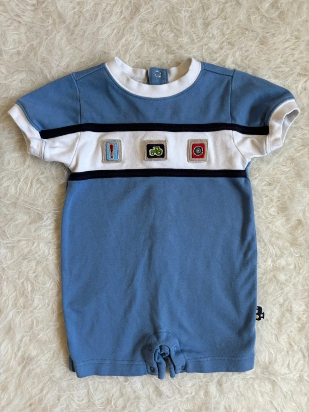 Gymboree Vintage Y2K 2000 Blue and White Shorts Snap Romper